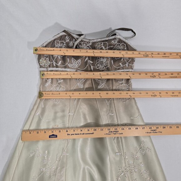 Vintage CACHE 90 Brown-Green Ombré Babydoll Front Split Flowy Formal Gown Size 6 - Picture 16 of 17